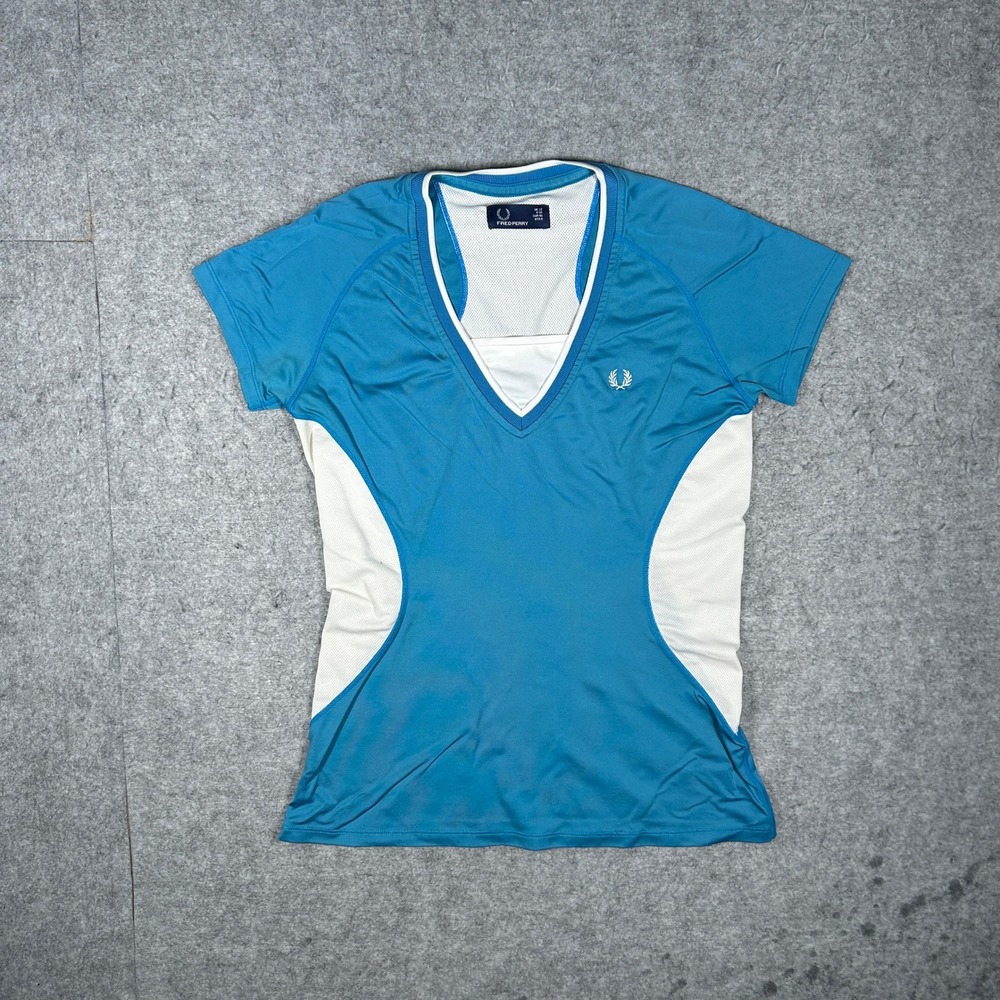 Fred Perry T Shirt Womens Size 8 Blue White Active Tennis Sporty Athleisure